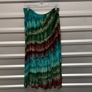 NWT Nolita N.Y.C Womens Tie Dye Boho Ruffle Maxi Skirt Size M Retro Beach Flowy